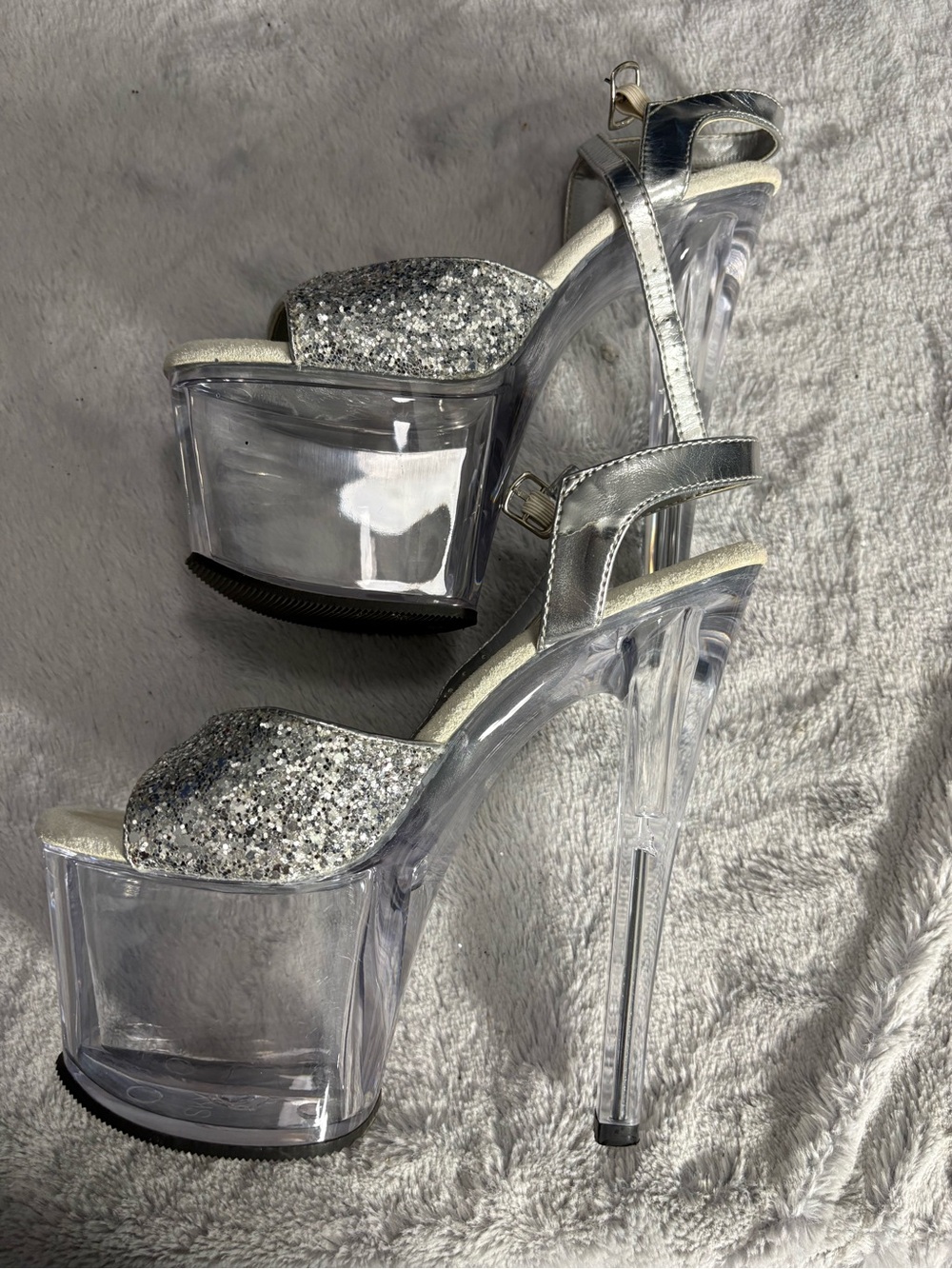 Pleaser Silver Glitter Clear Platform Stiletto Sandals View 6